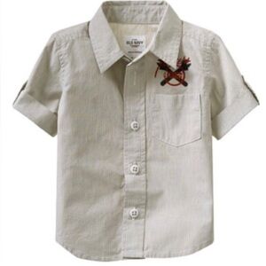 Old Navy Beige Striped Kids Button Down Shirt